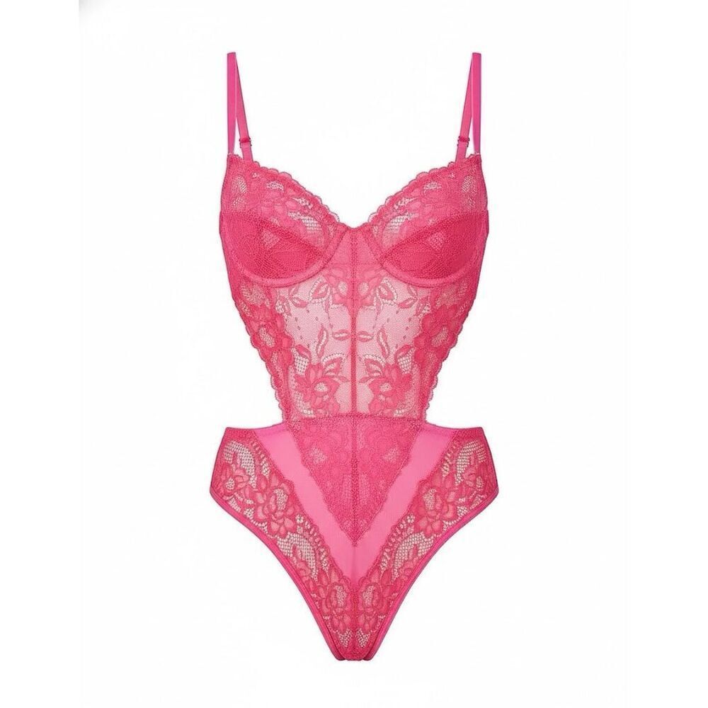 Mucci NWT Lia Underwire Cutout Lace Lingerie Bodysuit Rosa Medium